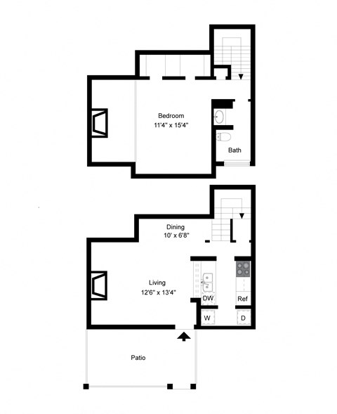 Floor plan for 1 bed, 1 bath, 762 sqft